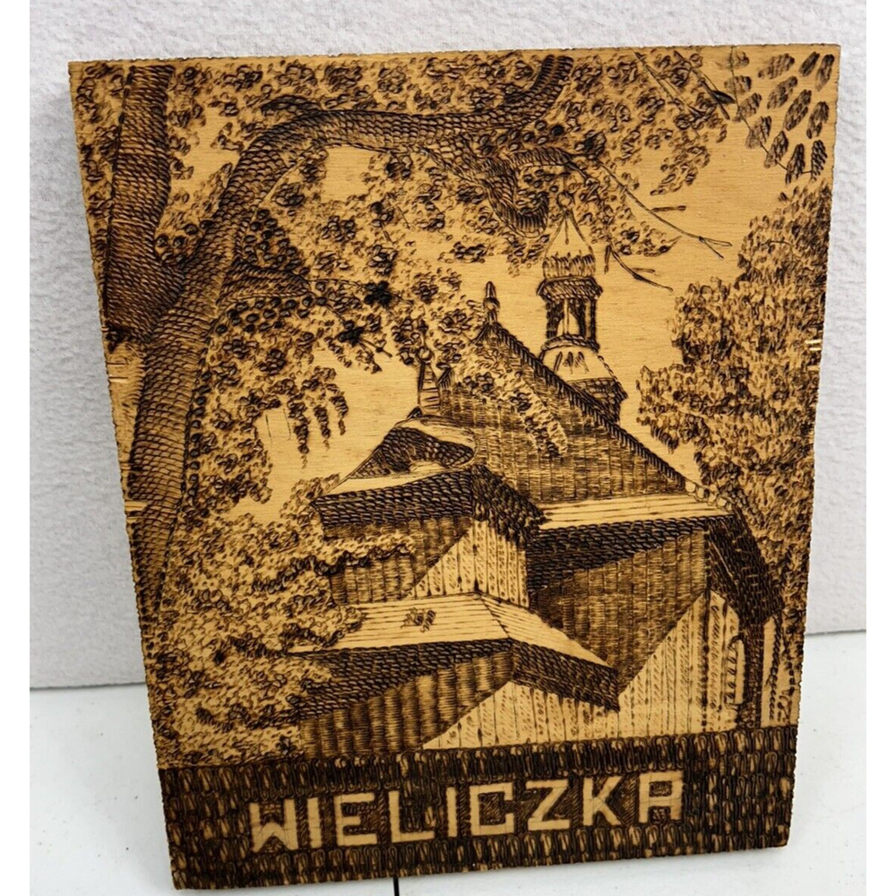 Handmade Polish Wood Folk Art Picture Wyrob Reczny Wielickza Salt Mine Poland